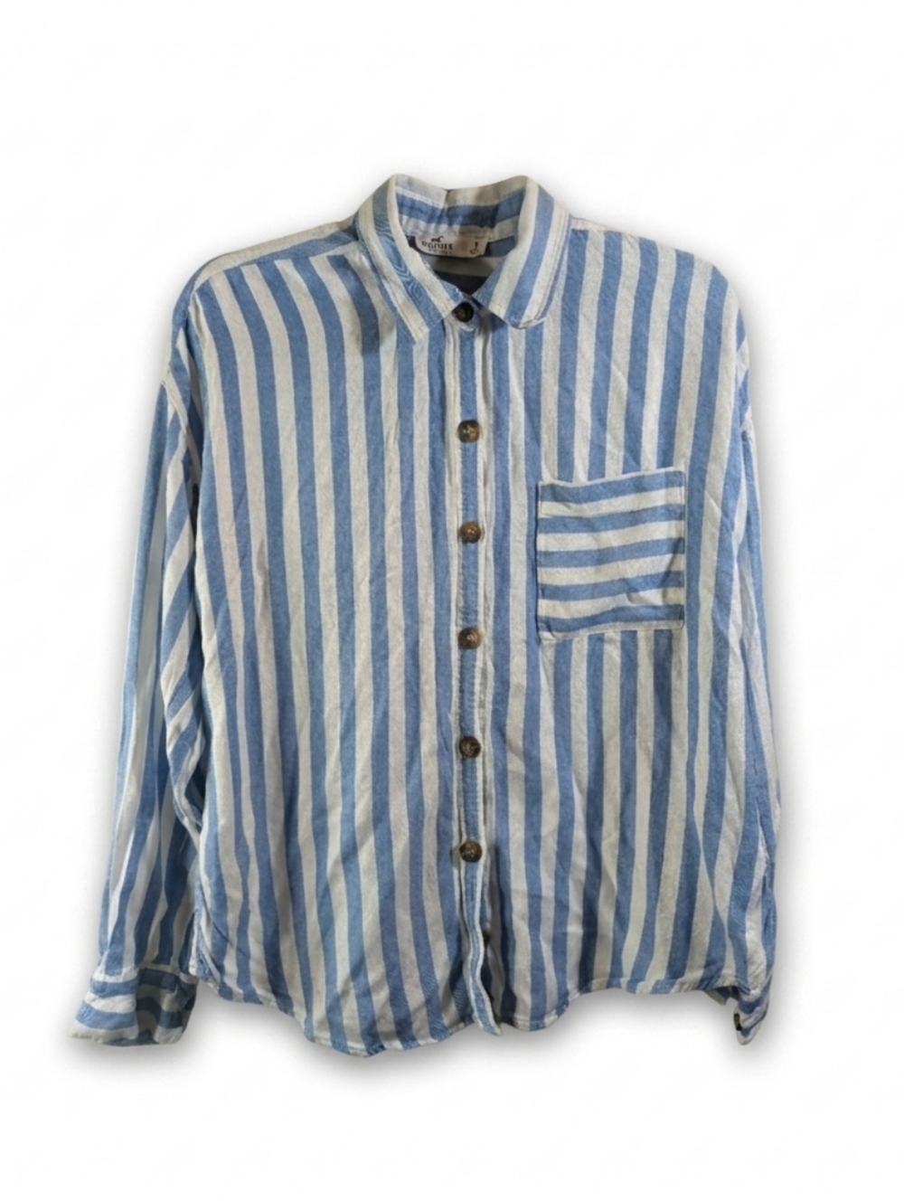 ​Hollister Striped Long Sleeve Button-Up Top – Oversized Beachcore Preppy - S